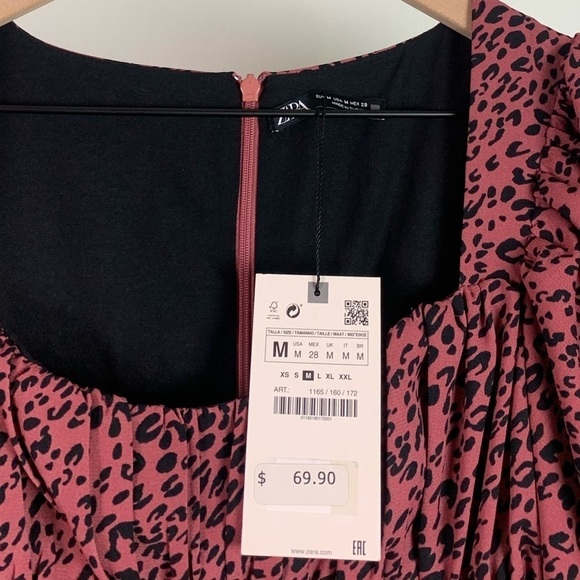 NWT Zara Pink & Black Leopard Printed Dress w/ Draping - Picture 7 of 9